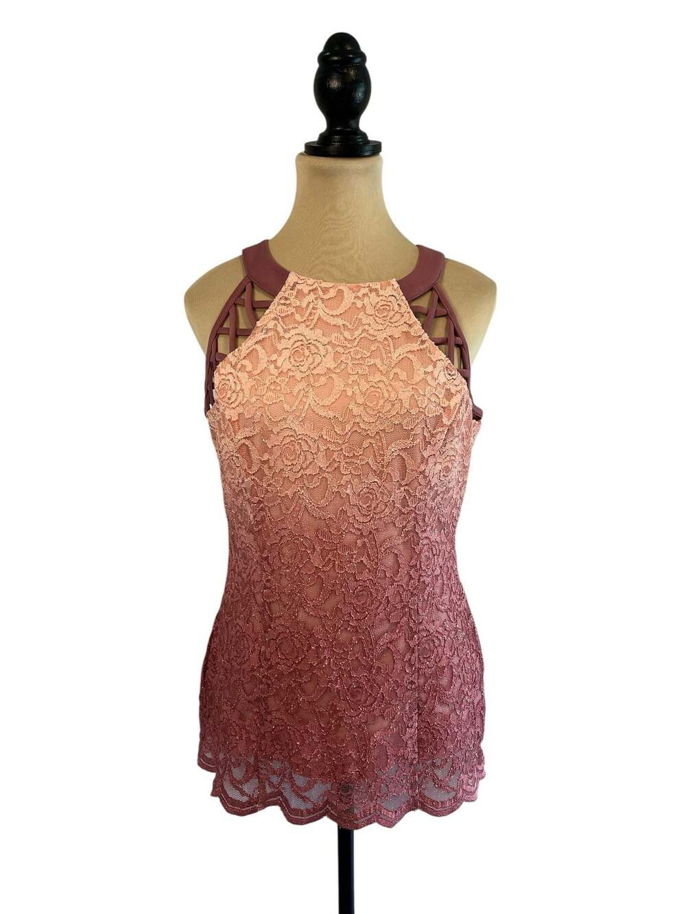 VENUS Ombre Glitter Lace Halter Top with Lattice Detail (FB1)